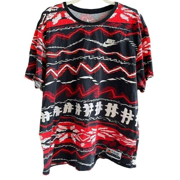 Nike Mens Sportswear Soft Athletic‎ Cut T Shirt All Over Print XXL Red Black - Picture 1 of 5